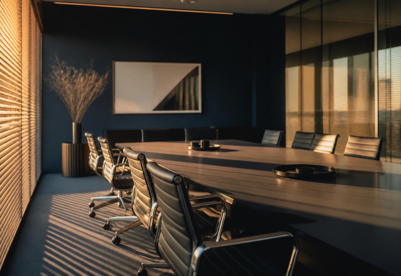 Sunlit association boardroom prepared for a meeting
